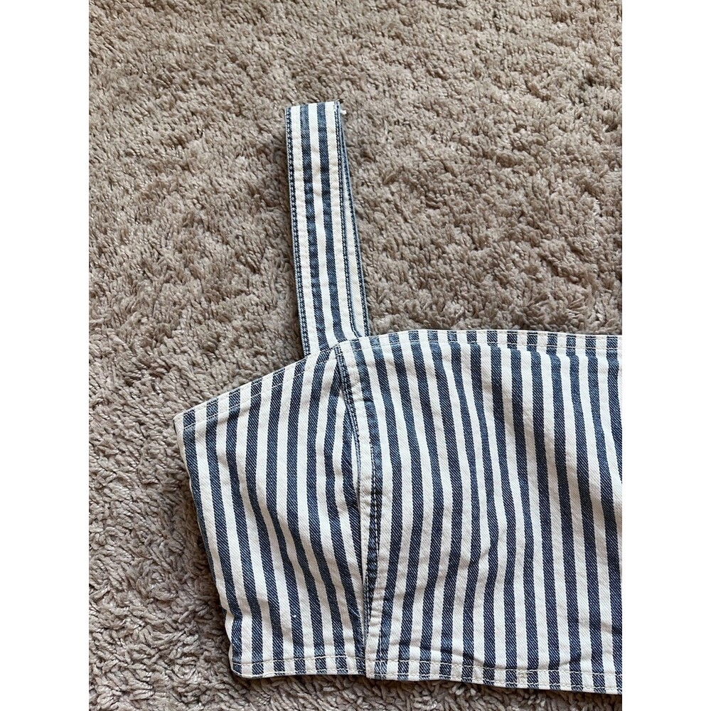 Zara Striped Denim Crop Top in Navy/Ivory Size MEDIUM - Picture 2 of 5